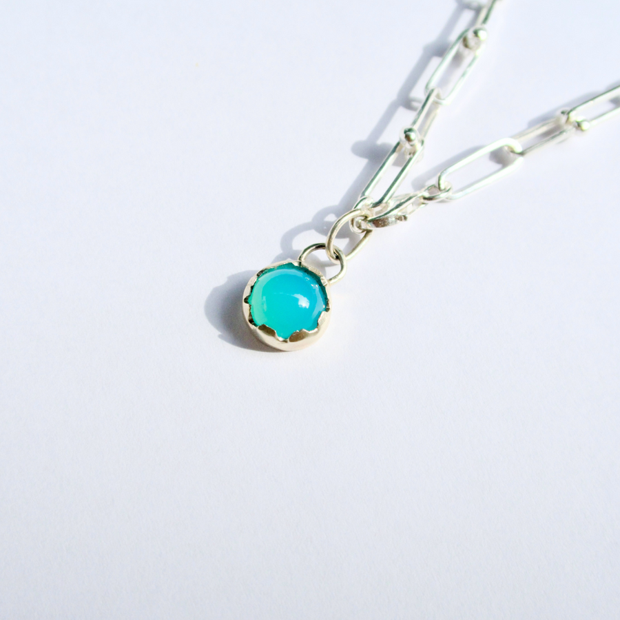 See I Silber Anhänger Halskette mit blauem Chalcedon